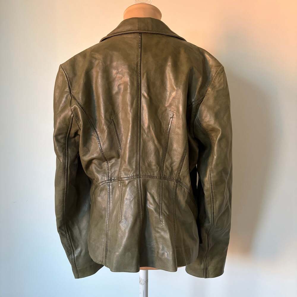 Overland Vintage Genuine Leather Buttoned Earthy Olive Green Blazer Jacket Sz L - Picture 3 of 10